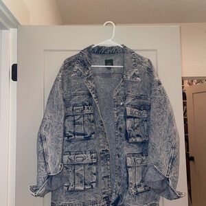 Oversized Acid Wash Denim Jacket with Pockets